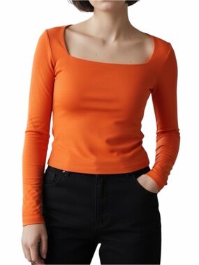 Aritzia Babaton Contour Square Neck Long Sleeve Top Rust